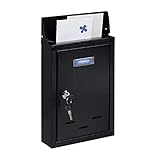 Relaxdays Briefkasten mit Namensschild, Metall, mit 2 Schlüsseln, Postkasten schmal, HxBxT: 30,5 x...