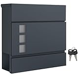 SONGMICS XXL Briefkasten, Postkasten mit Zeitungsfach, 10,5 x 37 x 37 cm, Aufkleber gegen...