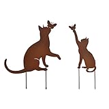 2 Stück Rostiges Katze Gartenstecker-gartendeko aus Rost-Metall, deko rostoptik, Rostfiguren Tiere,...