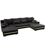 Juskys Sofa Malbun mit Schlaffunktion - Wohnlandschaft mit Bettkasten & LED - Stoff Bezug Schlafsofa...