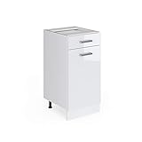 Vicco Küchenunterschrank R-Line, Weiß Hochglanz/Weiß, 40 cm ohne Arbeitsplatte