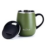 Grandties Thermo Kaffeebecher mit Griff - Schiebedeckel für Spritzschutz 460 ml - Olivgrün, 16...