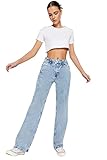 TRENDYOL Damen Taille Detaillierte Hohe 90er Jahre Breite Beinjeans Jeans, Blau, 38 EU