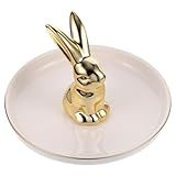 GAROZATION Schmucktablett Hasenmotiv aus Umweltfreundlicher Keramik Kleine Schmuckablage für Ringe...