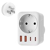 USA Adapter Steckdose, 5-In-1 Adapter USA Deutschland Stecker mit 1 AC 2 USB-C 2 USB-A (3.4A), EU to...