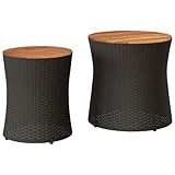 vidaXL Garten Beistelltisch 2 STK., Tisch mit Holzplatte, Gartentisch mit Stahlgestell,...