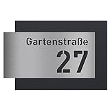 AlbersDesign individuelle Edelstahl-Hausnummer mit Straße - zweiteilig mit 3D-Effekt, Rückplatte...