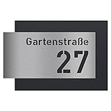 AlbersDesign individuelle Edelstahl-Hausnummer mit Straße - zweiteilig mit 3D-Effekt, Rückplatte...