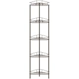 HuggieGems Duschregal mit 5 Etagen, bodenstehend, Eckregal mit Haken, Badezimmer-Regal, Standregal,...