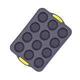 Feeshoppher 12-Loch-Silikon-Muffinform mit Edelstahlrahmen, nicht Cupcake-Backblech mit griffigen...