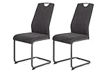 Hela Tische, 2er Set Esszimmerstuhl, Schwingstuhl CHRISTINA, Microfaser Vintage-Optik Anthrazit,...