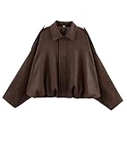 Bnigung Damen-Bomberjacke aus Wildlederimitat, lässiges Revers, übergroße Motorradjacke, Kaffee,...