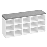VASAGLE Schuhbank, Schuhregal mit Sitzfläche, Sitzbank mit Stauraum, Kissen, 15 Fächer, für...