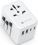 NOVOO Reiseadapter Weltweit 5 Ports Steckdosenadapter 21W mit 2 USB,2 USB C und 1AC Steckdose...