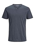 JACK & JONES Herren Basic T-Shirt V-Ausschnitt Kurzarm Jersey Baumwolle Shirt mit Knöpfen JJESPLIT,...