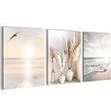 Novart Wandbilder Set Strand Meer Boho - KOMPLETT AUFHÄNGFERTIG - Wohnzimmer Schlafzimmer Flur Deko...
