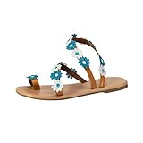 QKNTKF Gladiator-Sandalen für Damen, flache Sandalen, lässig, Riemchen, römische Sandalen,...