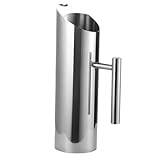 Wasserkrug 1500ml Silber Edelstahl Wasserkaraffe Saftflasche mit Griff, -20 ℃ - 120 ℃...