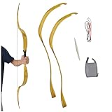 PYMUST Traditioneller Recurve-Bogen - Handgefertigter mongolischer Pferdebogen, Takedown Langbogen...