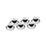KARACA Piraye Espresso-Kaffeetassen-Set aus Porzellan, für 6 Personen, 80 ml, Schwarz-Weiß,...