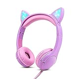 Olyre Kinder Kopfhörer Mädchen, sichere 85 dB Lautstärkeregler, leuchtende Katzenohr-Kopfhörer...