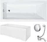 VBChome Badewanne 130x70 cm Acryl SET Schürze Siphon Acrylwanne Wanne Rechteck Weiß Design Modern...