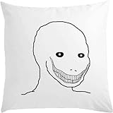 Big Creepy Smile Wojak Meme Kissen, 40 x 40 cm, mit Füllung, Weiß