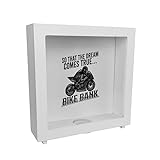 Bike Bank Rahmen Spardose aus Holz mit Spruch und Motorrad in schwarz So That The Dream Comes True...