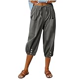 BFSWL Geschenke für Freundin Leinenhose Damen Baumwolle Leinen 3/4 Hose Sommer Einfarbig Sommerhose...