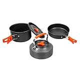 POPETPOP Tragbares Camping Kochgeschirr Satz aus Leichter Aluminiumlegierung Outdoor Kochtopf mit...