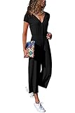 Cassiecy Jumpsuit Damen Elegant Kurzarm Playsuit V-Ausschnitt Casual Lose Overalls Lang Romper (M,...
