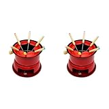 Uhidka 2X Rotes Mini Rostfreier Stahl Fondue Topf Set, Käse Schokoladen Fondue, 6 Tauchen Gabeln...