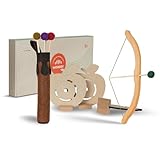 WOODSY ® Pfeil und Bogen Kinder Holzspielzeug mit 5 Pfeilen, 3 Holzfiguren und Pfeiltasche | ab 4...