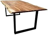 SAM Baumkantentisch 200x100 cm Quarto, Akazienholz massiv + naturfarben, Esstisch mit schwarzem...