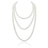 Imitation Perlenkette, weiß Perlenkette, 150cm Lange Perle Halskette, 1920s Gatsby Kostüm...