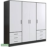 FORTE Jupiter Kleiderschrank 4-türig, 6 Schubladen, Holzwerkstoff, Schwarz-Weiß, 206.5 x 60 x 200...