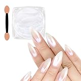 Allstarry White Pearl Chrom Nagel Pulver, Irisierendes Aurora Pulver Metallic Spiegel Effekt Glitter...