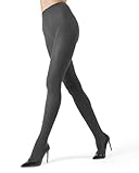 MeMoi Boston Gerippte Strickstrumpfhose aus Baumwollmischgewebe, Mittelgraues Heather, S-M