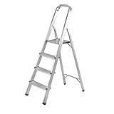 STAHLWERK Stehleiter HL-4 ST 150 kg | 4 Stufen, Standhöhe 78 cm | Aluminium Leiter | Klappleiter |...