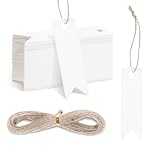 Larrel 100 Stück Geschenk Anhänger, 2×7cm Kraftpapier Anhänger Etiketten mit 20m Juteschnur...