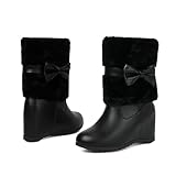 MEECHI Damen Kurz Stiefel Mit Keilabsatz Elegant Stiefeletten Mit Schleifen Winter Warm Plüsch...