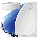BADLAND Badewanne Original Weiß Acryl Wanne Eckbadewanne MAREA 160x100 Rechts KOMPLETTSET SET mit...
