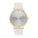 s.Oliver Armbanduhr mit Lederband für Damen, mit Diamanten, Gold, wasserdichte 3 bar, Geschenkidee,...