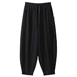 Herren-Jogginghose Aus Baumwolle, Weites Bein Elastische Taille, Streetwear, Leinenhose Baggy...