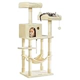 Feandrea Kratzbaum, 143 cm hoch, Katzenbaum mit 11 Kratzsäulen, 2 Plattformen, 1 Katzenhöhle, 1...