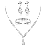 Yolev ﻿2 Stück Brautschmuck Set Silber Strass Hochzeit Schmuck Set für Damen Set Hochzeit Braut...