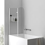 Vigevee Duschwand für badewanne, 100x140cm Faltbare 2 teilige Glas Duschtrennwand, 6mm EGS...