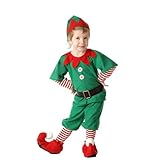 Weihnachten Elf Kostüm Kinder Erwachsene, Grünes Elfen-Kleid Für Kinder Frohe Weihnachten...