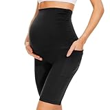 QGGQDD Kurze Umstandsleggings mit Taschen Umstands Radlerhose Damen Umstandshose Kurz...