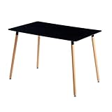 H.J WeDoo Rechteckig Esstisch Retro Küchentisch Buchenbeinbein 110 x 70 x 75 cm MDF Schwarz